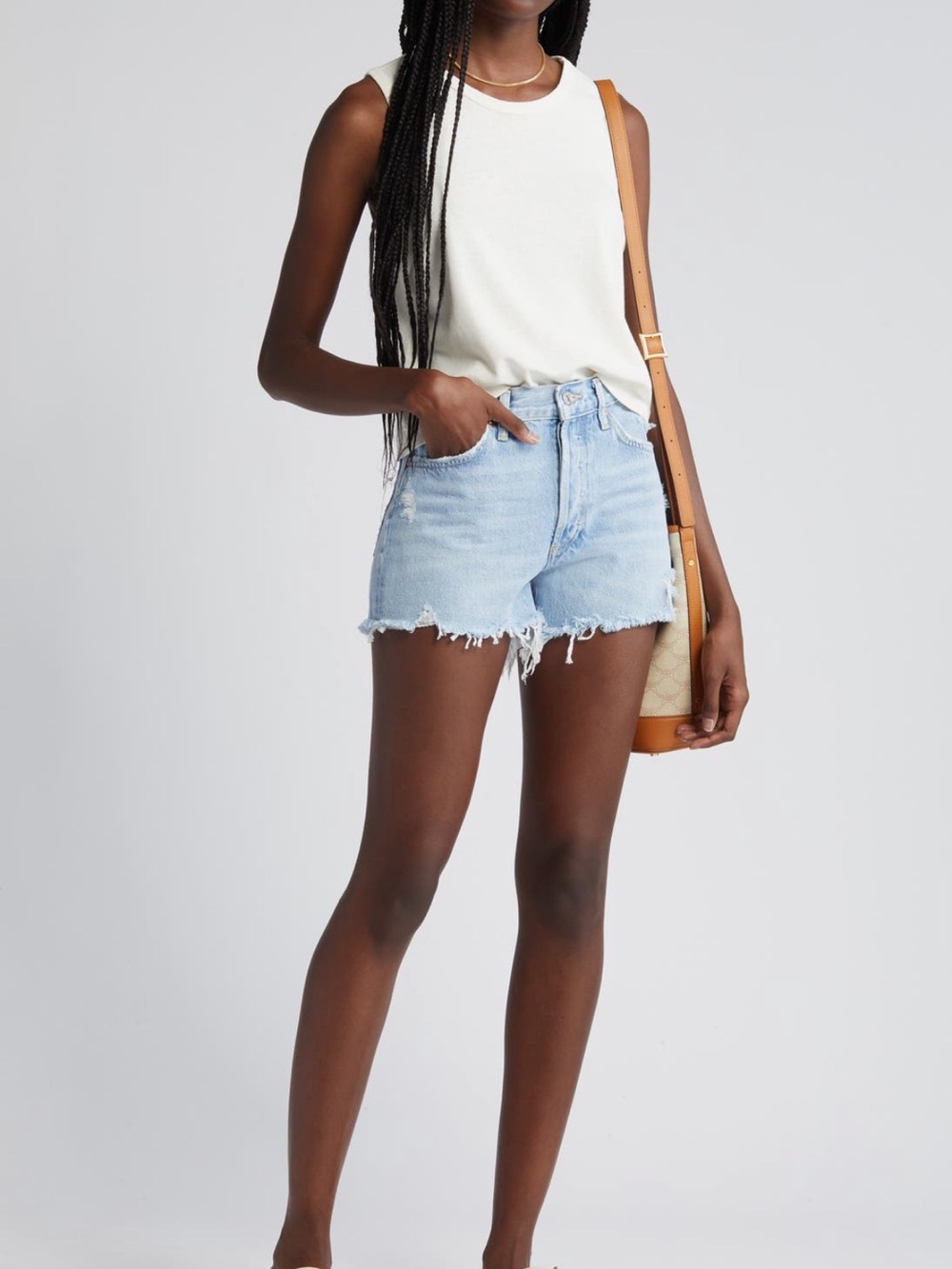 Agolde Parker Cutoff Shorts Light Wash Frayed Denim color: Swapmeet